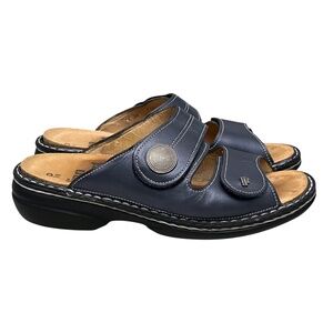 Finn Comfort Sansibar Leather Sandals EU 38 D 7-7.5 Navy Comfort Wedge Germany